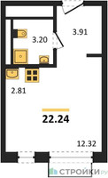 Планировка студии(квартира) площадью 22.24 квадратных метров в “ЖК Квартал Марьино”