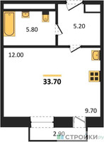 Планировка студии(квартира) площадью 33.7 квадратных метров в “ЖК Sydney City (Сидней Сити)”