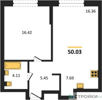 Планировка однокомнатной(квартира) площадью 50.03 квадратных метров в “ЖК EvoPark Сокольники”