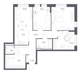 Планировка трехкомнатной(квартира) площадью 88.24 квадратных метров в ЖК “ЖК Богдановский Лес”