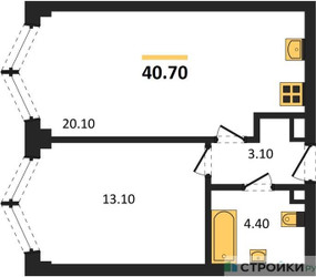 Планировка однокомнатной(квартира) площадью 40.7 квадратных метров в ЖК “ЖК ЗИЛАРТ”