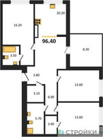 Планировка трехкомнатной(квартира) площадью 96.4 квадратных метров в “ЖК Квартал Издание”