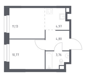 Планировка однокомнатной(квартира) площадью 35.43 квадратных метров в ЖК “ЖК ЭкоБунино (Южное Бунино)”
