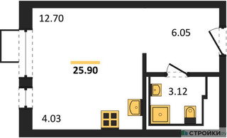 Планировка студии(квартира) площадью 25.9 квадратных метров в “ЖК Молжаниново”