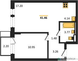 Планировка однокомнатной(квартира) площадью 41.46 квадратных метров в “ЖК Квартал Авиаторов”