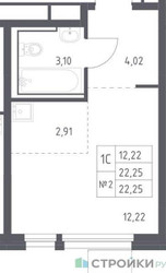 Планировка студии(квартира) площадью 22.25 квадратных метров в ЖК “Квартал Ивакино”