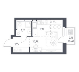 Планировка студии(квартира) площадью 22.46 квадратных метров в ЖК “ЖК Большое Путилково”