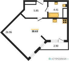 Планировка студии(квартира) площадью 38.63 квадратных метров в “ЖК Светлый мир БиоПолис”