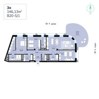 Планировка трехкомнатной(квартира) площадью 146.13 квадратных метров в “СберСити в Рублево-Архангельском”