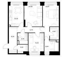 Планировка трехкомнатной(квартира) площадью 84.71 квадратных метров в “ЖК НОВА”