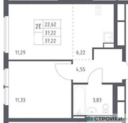 Планировка однокомнатной(квартира) площадью 37.22 квадратных метров в ЖК “ЖК Остафьево”