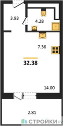 Планировка студии(квартира) площадью 32.38 квадратных метров в “ЖК Forst (Форст)”