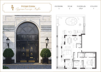 Планировка 4+ комнатной(квартира) площадью 195.42 квадратных метров в ЖК “ЖК Русские сезоны”
