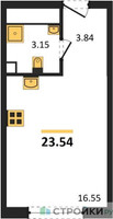 Планировка студии(квартира) площадью 23.54 квадратных метров в “ЖК Дмитровское небо”