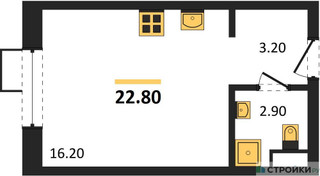 Планировка студии(квартира) площадью 22.8 квадратных метров в “ЖК Foreville (Форевилль)”