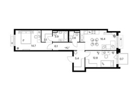 Планировка двухкомнатной(квартира) площадью 65.7 квадратных метров в “ЖК Зеленый парк”