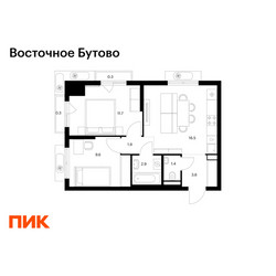 Планировка двухкомнатной(квартира) площадью 48.2 квадратных метров в ЖК “ЖК Восточное Бутово”