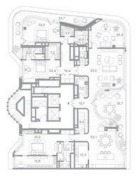 Планировка 4+ комнатной(квартира) площадью 354.5 квадратных метров в ЖК “Клубный дом PHANTOM (Фантом)”