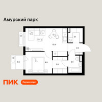Планировка однокомнатной(квартира) площадью 38.2 квадратных метров в “ЖК Амурский парк”