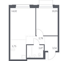 Планировка однокомнатной(квартира) площадью 40.91 квадратных метров в “ЖК Новое Внуково”