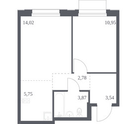 Планировка однокомнатной(квартира) площадью 40.91 квадратных метров в ЖК “ЖК Новое Внуково”