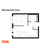 Планировка однокомнатной(квартира) площадью 34.6 квадратных метров в “ЖК Ильинские луга”