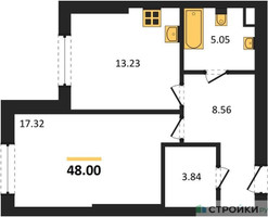 Планировка однокомнатной(квартира) площадью 48 квадратных метров в “ЖК Sezar City (Сезар Сити)”
