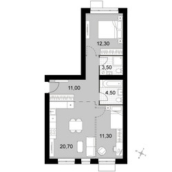 Планировка трехкомнатной(квартира) площадью 63.3 квадратных метров в ЖК “Апрелевка Клаб”