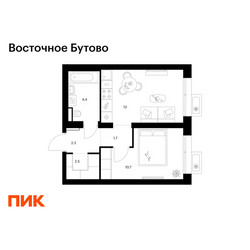 Планировка однокомнатной(квартира) площадью 34.6 квадратных метров в ЖК “ЖК Восточное Бутово”
