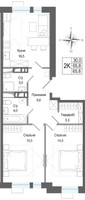 Планировка двухкомнатной(квартира) площадью 65.8 квадратных метров в “ЖК КИНОКВАРТАЛ”