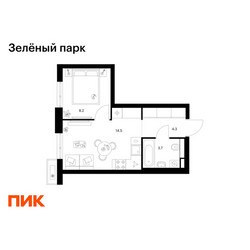 Планировка однокомнатной(квартира) площадью 30.7 квадратных метров в ЖК “ЖК Зеленый парк”