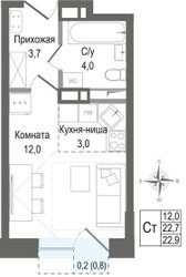 Планировка студии(квартира) площадью 22.7 квадратных метров в ЖК “ЖК КИНОКВАРТАЛ”