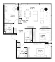 Планировка трехкомнатной(квартира) площадью 101 квадратных метров в “ЖК Слава”