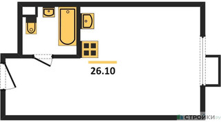 Планировка студии(квартира) площадью 26.2 квадратных метров в “ЖК Миловидное”