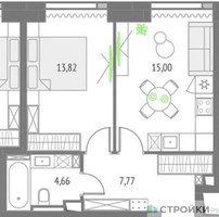 Планировка однокомнатной(квартира) площадью 41.25 квадратных метров в “ЖК Upside Towers (Апсайд Тауэрс)”