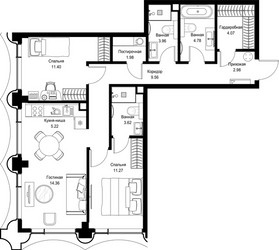 Планировка двухкомнатной(квартира) площадью 73.2 квадратных метров в ЖК “Дом премиум-класса МИРА”