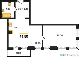 Планировка однокомнатной(квартира) площадью 43.8 квадратных метров в “Акценты”