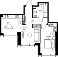 Планировка однокомнатной(квартира) площадью 53.9 квадратных метров в “ЖК Веер”