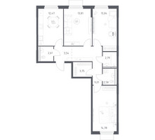 Планировка трехкомнатной(квартира) площадью 78.38 квадратных метров в “ЖК Мытищи Парк”