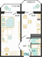 Планировка однокомнатной(квартира) площадью 42.3 квадратных метров в “ЖК Оптима”