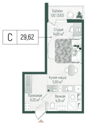 Планировка студии(квартира) площадью 31.44 квадратных метров в ЖК “ЖК Рига Хиллс”