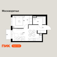 Планировка однокомнатной(квартира) площадью 34.8 квадратных метров в “ЖК Москворечье”