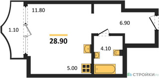 Планировка студии(квартира) площадью 28.9 квадратных метров в “ЖК Союз (СВАО)”