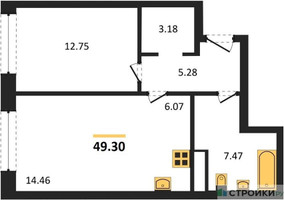 Планировка однокомнатной(квартира) площадью 49.3 квадратных метров в “ЖК Собрание клубных домов West Garden (Вест Гарден)”
