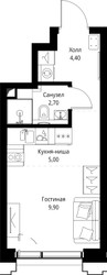 Планировка студии(квартира) площадью 22 квадратных метров в ЖК “ЖК SET (Сет)”