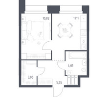 Планировка однокомнатной(апартаменты) площадью 34.49 квадратных метров в “ЖК Апарт-отель Тропарево парк”
