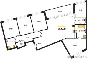 Планировка 4+ комнатной(квартира) площадью 142 квадратных метров в “ЖК Остров”