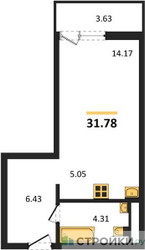 Планировка студии(квартира) площадью 31.78 квадратных метров в “ЖК Riga Hills (Рига Хиллс)”