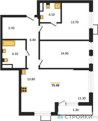 Планировка двухкомнатной(квартира) площадью 75.3 квадратных метров в ЖК “ЖК Южные сады”
