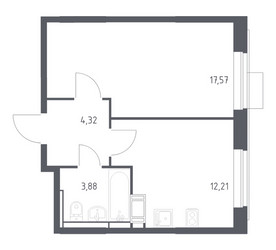 Планировка однокомнатной(квартира) площадью 37.98 квадратных метров в ЖК “ЖК Пятницкие луга”